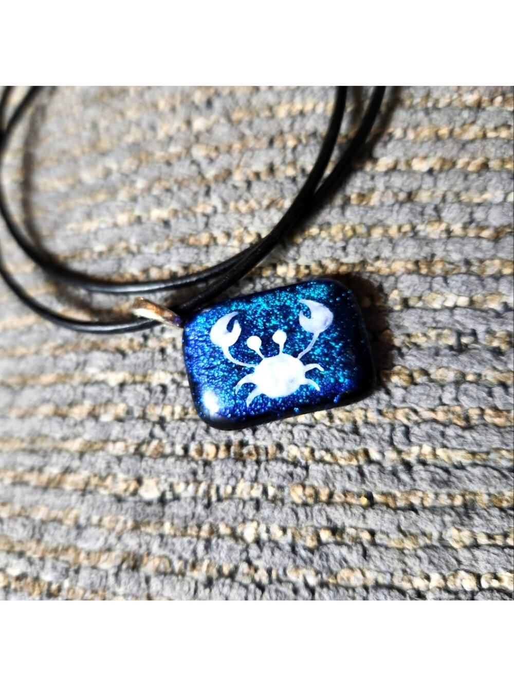 Handpainted Artisan Crab Necklace Pendant Charm Coastal Beach